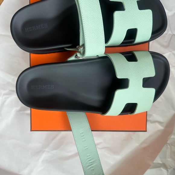 Hermes Authentic brand new Chypre Epsom Women’s Sandals 37 Vert Jade (6C) - Picture 8 of 13